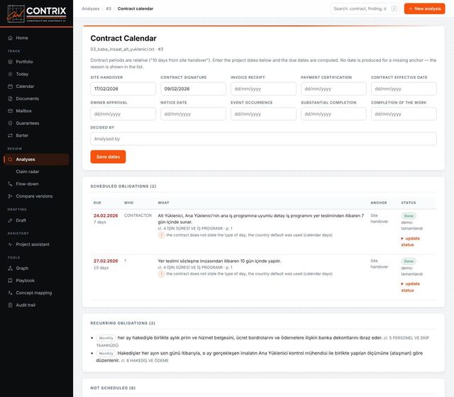 Contract calendar