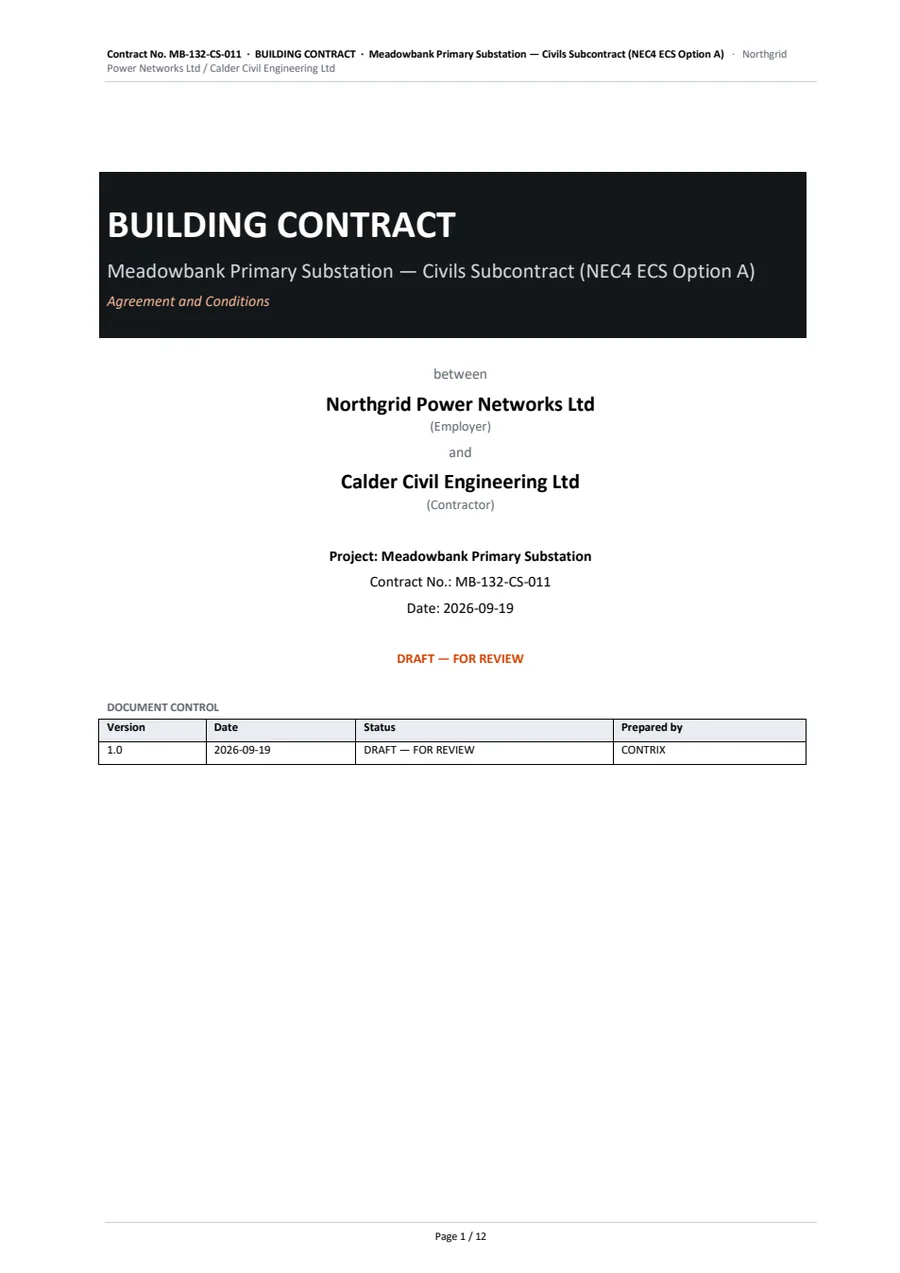 Building contract cover