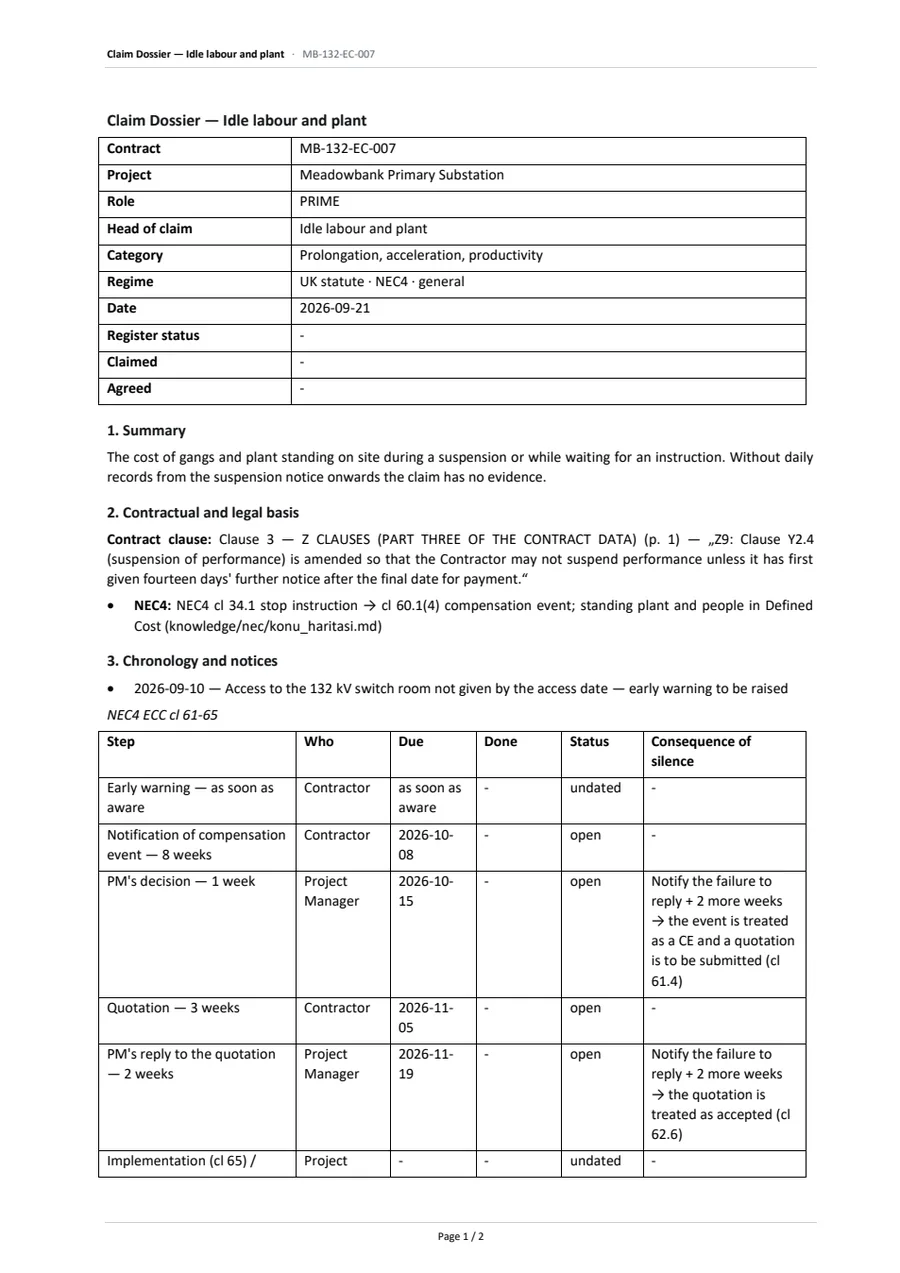 Claim dossier